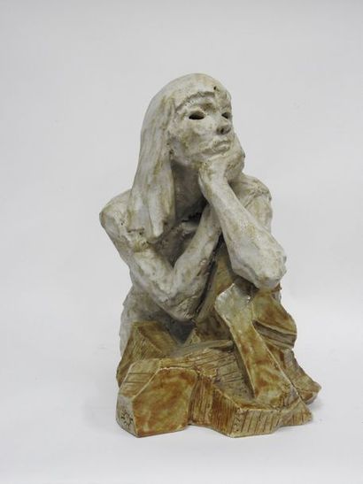 null Sculpture en plâtre figurant une jeune femme accoudée
54 x 40 cm