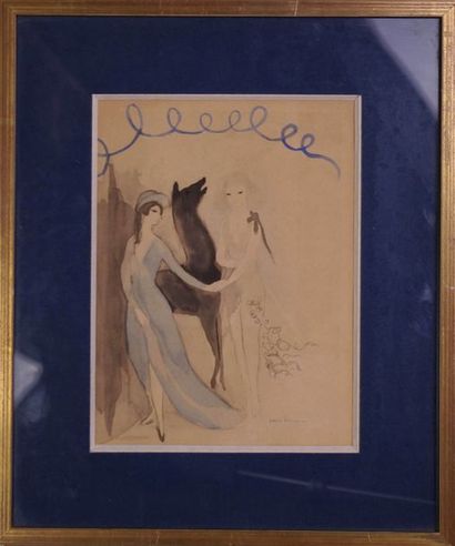 null Laurencin Marie (1883-1956) « Femmes et cheval » pochoir signé en bas à droite...