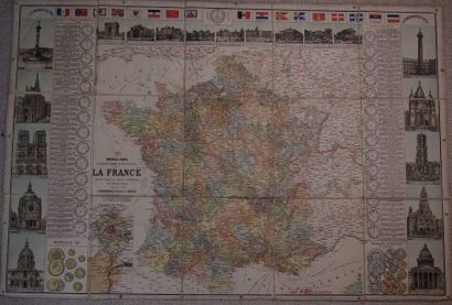 null « France » Carte géographique du 19ième avec les différents monuments de Paris,...