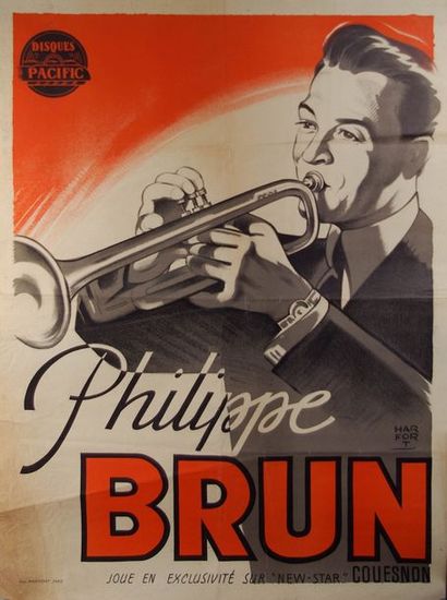 null Harfort. « Philippe Brun. Disques Pacific » Imp. Harfort. Paris. 60 x 80 cm