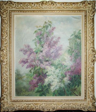 null B.P Baraberd ( ?) XIX° « Bouquet de Lilas » Huile sur toile 64 x 53 cm SBG.