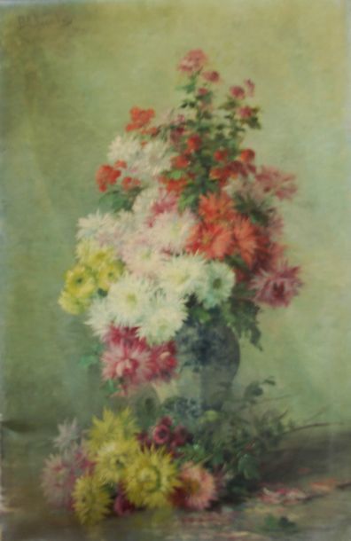 null BP Baraberd (XIX°) :   « Bouquet de fleurs » Huile sur toile à retendre sur...