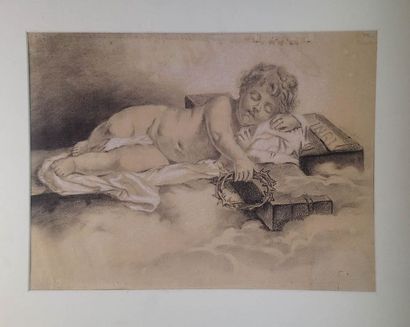 null Berthe Dufermont (XIX°-XX°) « Enfant jésus endormi » Monogrammé en bas à droite,...