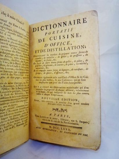 null DICTIONNAIRE. DICTIONNAIRE PORTATIF DE CUISINE, d'Office, et de Distillation…...