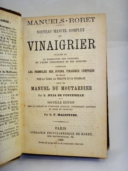 null FONTENELLE, Julia de. Nouveau Manuel complet du Vinaigrier. Manuels-Roret. Paris,...