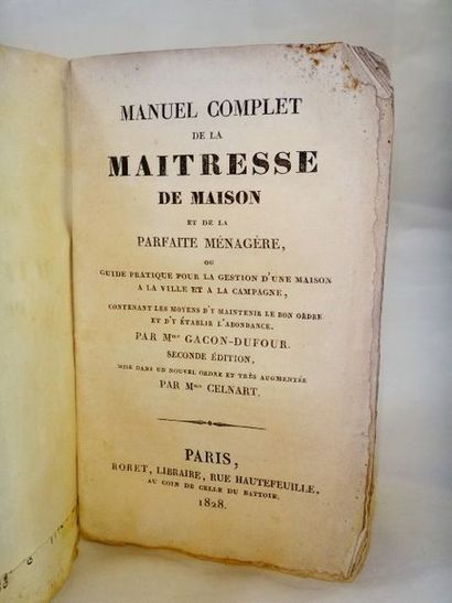 null GACON-DUFOUR (Mme). Manuel complet de la Maîtresse de Maison. Paris, Roret,...