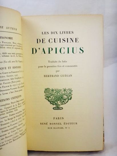 null GUEGAN, Bertrand. Les Dix Livres d'Apicius. Paris, Bonnel, 1933. In-8, relié...