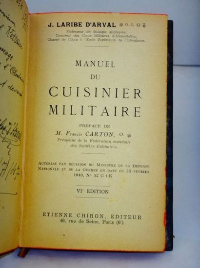 null LARIBE, d'Arval. Manuel du cuisinier Militaire Paris, Etienne Chiron, 1947....