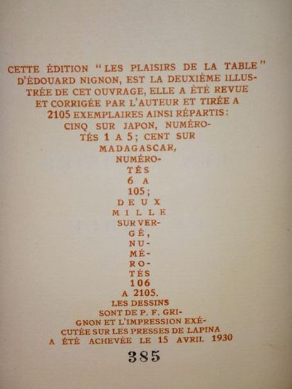 null NIGNON, Edouard. Les Plaisirs de la Table. Paris, chez l’auteur et chez Lapina...
