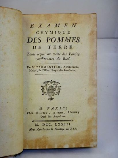 null PARMENTIER, Antoine-Augustin. Examen Chymique des Pommes de terre. Paris, Didot...