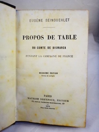 null SEINGUERLET, Eugène. Propos de Table du Comte de Bismarck pendant la Campagne...
