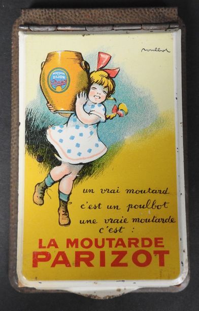 null Bloc notes en tôle lithographiée signée Poulbot pour la Moutarde Parizot ( Dijon...