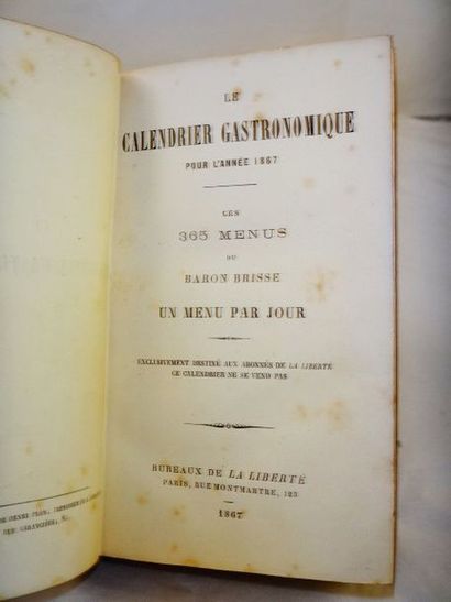 null BRISSE, Léon. Le calendrier Gastronomique pour l'année 1867. Les 365 Menus du...