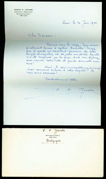 null JACOBS Pierre Edgar

Courrier de remerciement manuscrit de la part de Jacobs,...