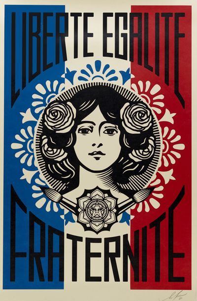 null Shepard Fairey dit Obey (né en 1970) Liberté, égalité, fraternité, 2019 Sérigraphie...