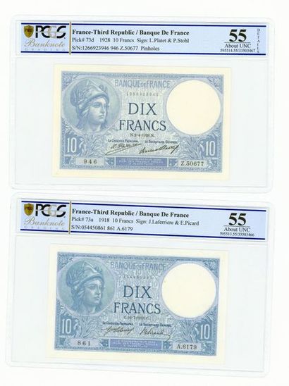 null 10 Francs Minerve type 1915


Ensemble de 2 billets gradés 55 PCGS, dont un...