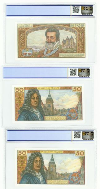 null Ensemble de 6 billets de 50 Francs gradés PCGS comprenant Henri IV, Racine (x2),...