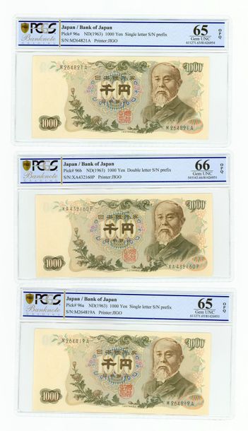 null Japon


Ensemble de 17 billets types variés de 1884 à 1963 gradés PCGS entre...