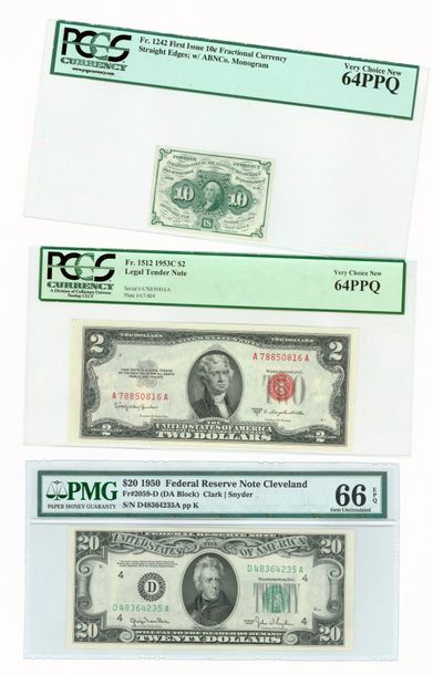 null USA


Ensemble comprenant 5 billets, 20 $ New Orleans Canal Bank (PCGS 65),...