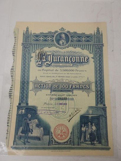 null Jurançonne (la), action de 100 Francs, Paris 1928, fabrication d’une liqueu...