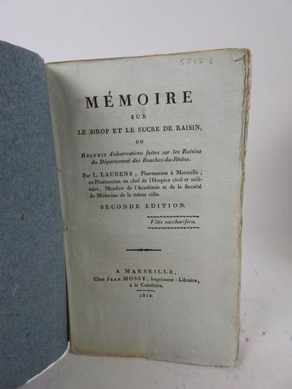 null LAURENS, L. Mémoire sur le Sirop et le Sucre de Raisin ou Recueil d'observations...