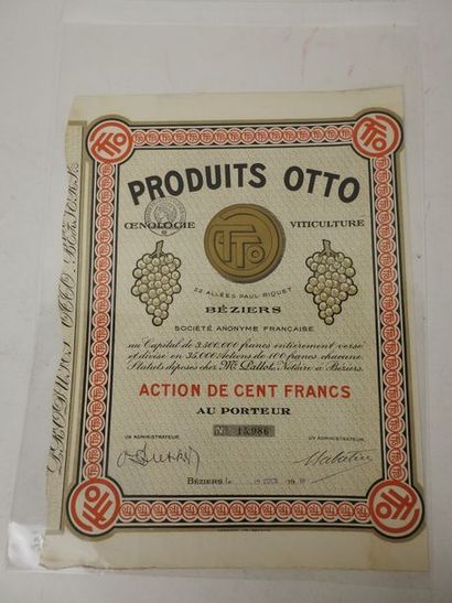 null Produits OTTO (les), action de 100 Francs, Béziers 1919, vignoble