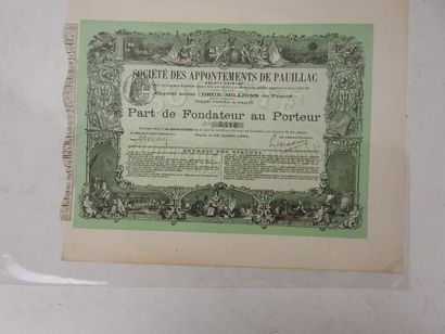 null Société des Appontements de Pauillac, Part de Fondateur, Paris 1891, transport...