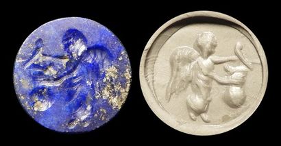 null Intaille gravée d'une Némésis en lapis lazuli. Art romain. II-IIIès.
L: 15m...