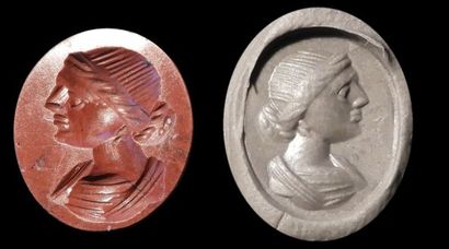 null Intaille gravée d'un profil féminin. Jaspe rouge. Art romain. II-IIiès.
L: ...