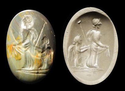 null Intaille gravée de la Déesse Vénus accompagnée de Cupidon. Jaspe. Art romain....