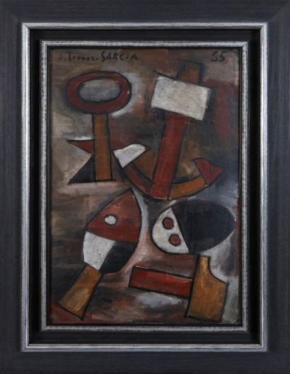 JOAQUIN TORRES GARCIA «Ancora, Ilave y otros objetos», 1935 Huile sur carton signé...