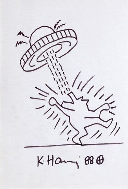 KEITH HARING (1958 - 1990) Ufo & Wolf, 1988
Dessin au feutre sur papier signé et...