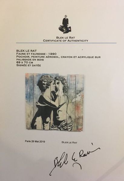 BLEK LE RAT (NÉ EN 1951) Faune et faunesse, 1990
Pochoir, peinture aérosol, crayon...