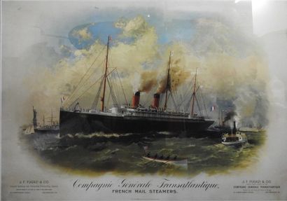 null Affiche encadrée. « Cie Générale transatlantique, French Mail Steamers » Illustrateur :F.P...