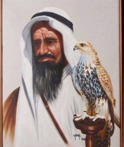 null Yang Saudia.1979.Arabe avec faucon.
Huile sur toile.
Signée.50X60cm.