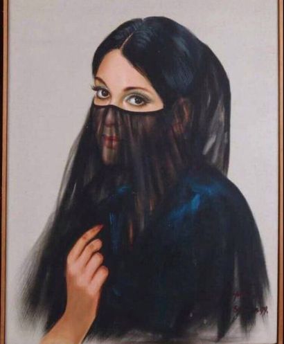 null Yang Saudia.1979.
Femme voilée.
Huile sur toile.
50X60cm.