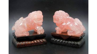 null Paire de chiens de Fô en quartz rose.Chine.Ca XIXès.
L: cm.
