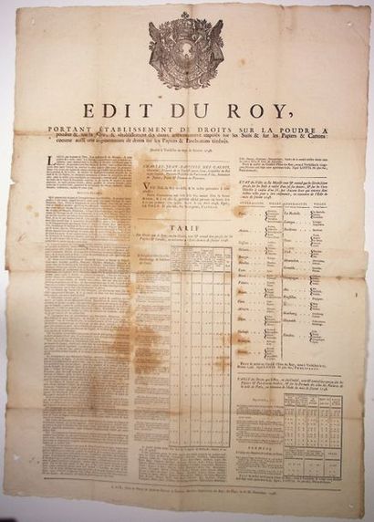 null 1748. PROVENCE. "Édit du Roy, portant établissement de Droits sur la POUDRE...