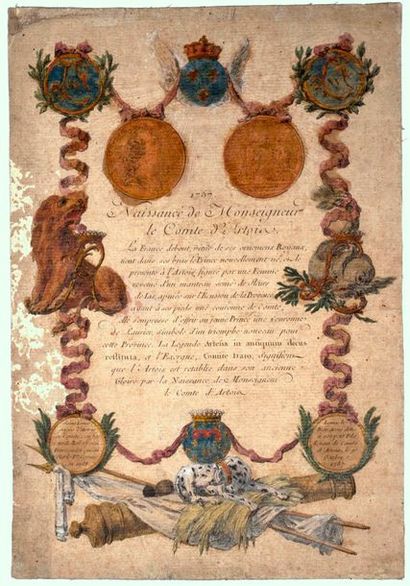 null NAISSANCE DU ROI CHARLES X, en 1757. Gravure commémorative de la «Naissance...