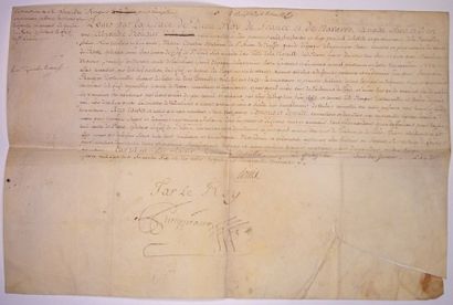 null LA ROCHELLE (17). MONACO. Parchemin signée LOUIS XV (Secrétaire), contresignée...