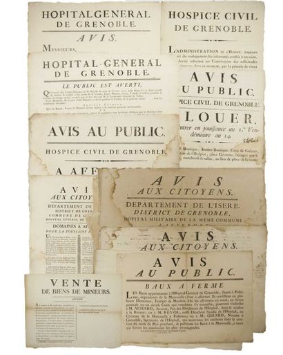 null (ISÈRE) HÔPITAL GÉNÉRAL DE GRENOBLE. Rare ensemble de 13 PLACARDS de 1770 à...