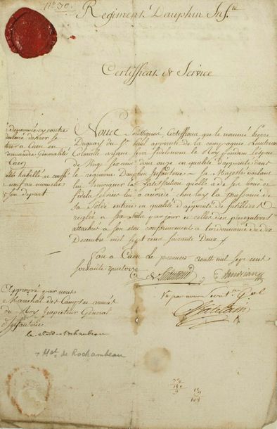null MARÉCHAL COMTE DE ROCHAMBEAU (J. B. Donatien de Vimeur) Vendôme 1725 - Thoré...