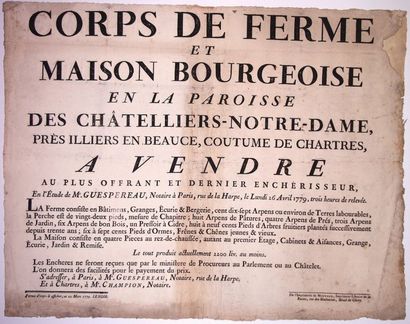 null EURE-ET-LOIR. 1779. COUTUME DE CHARTRES. ILLIERS-COMBRAY (28).
«CORPS DE FERME...