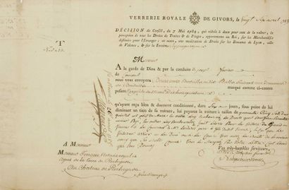 null RHONE. VAUCLUSE. 1785. DOUANE «VERRERIE ROYALE DE GIVORS (69), le 26 Avril 1785...