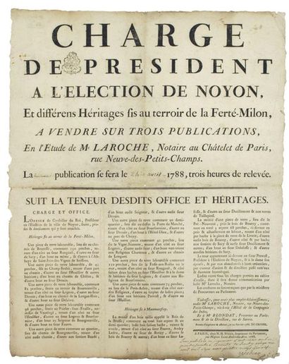 null PICARDIE. 1788. «CHARGE DE PRÉSIDENT À L'ÉLECTION DE NOYON (60), et différents...