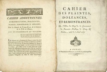 null (NORD) TIERS-ÉTAT & CLERGÉ DE DOUAI. 1789. 2 Imprimés: «CAHIER DE DOLÉANCES...