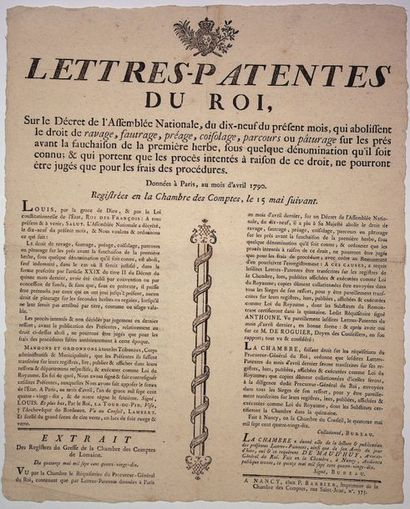 null 1790. MEURTHE-ET-MOSELLE. AGRICULTURE. Lettres patentes du Roi, sur Décrets...