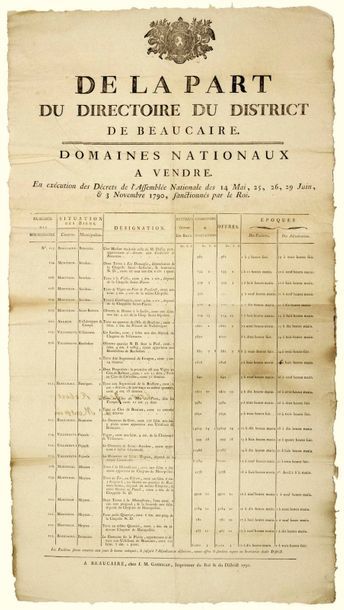 null GARD. 1790. "De la part du Directoire du DISTRICT DE BEAUCAIRE - DOMAINES NATIONAUX...
