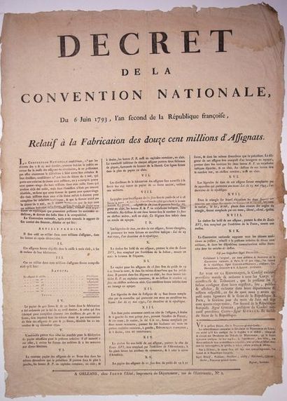 null 1793. LOIRET. ASSIGNATS. «Décret de la Convention Nationale, du 6 Juin 1793,...
