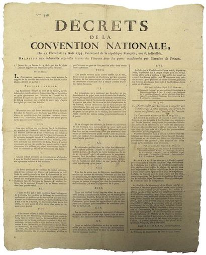 null 1793. DRÔME. PERTES PAR L'INVASION DE L'ENNEMI. «Décrets de la CONVENTION NATIONALE,...